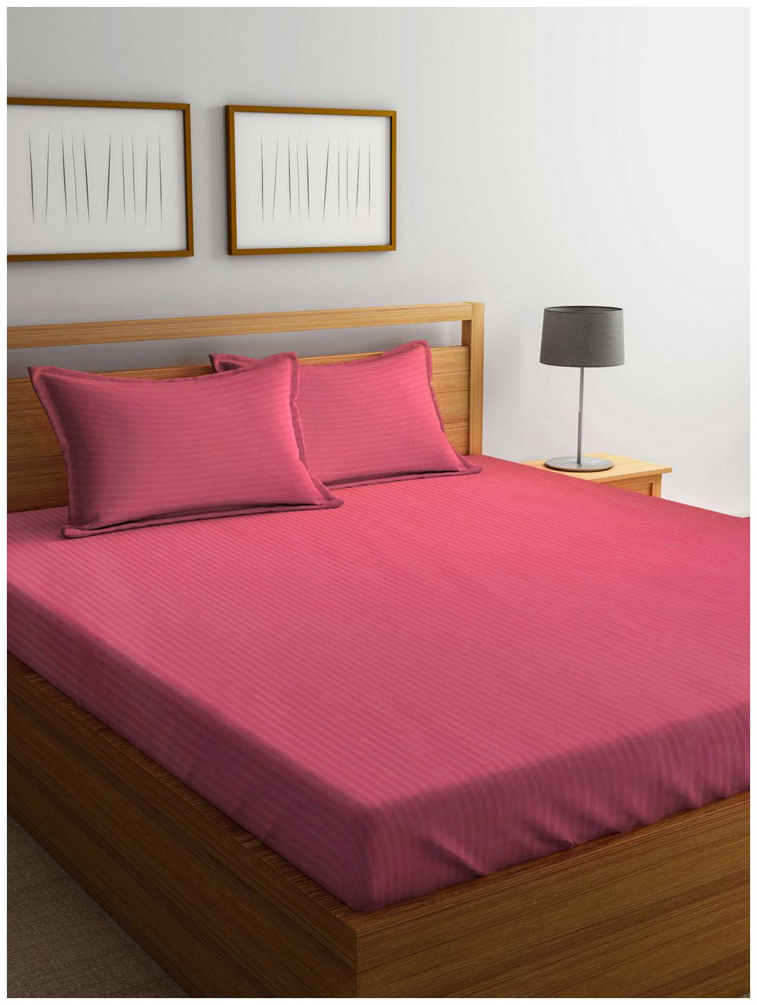 

BIANCA Cotton Striped King Size Bedsheet 210 TC ( 1 Bedsheet With 2 Pillow Covers Pink )
