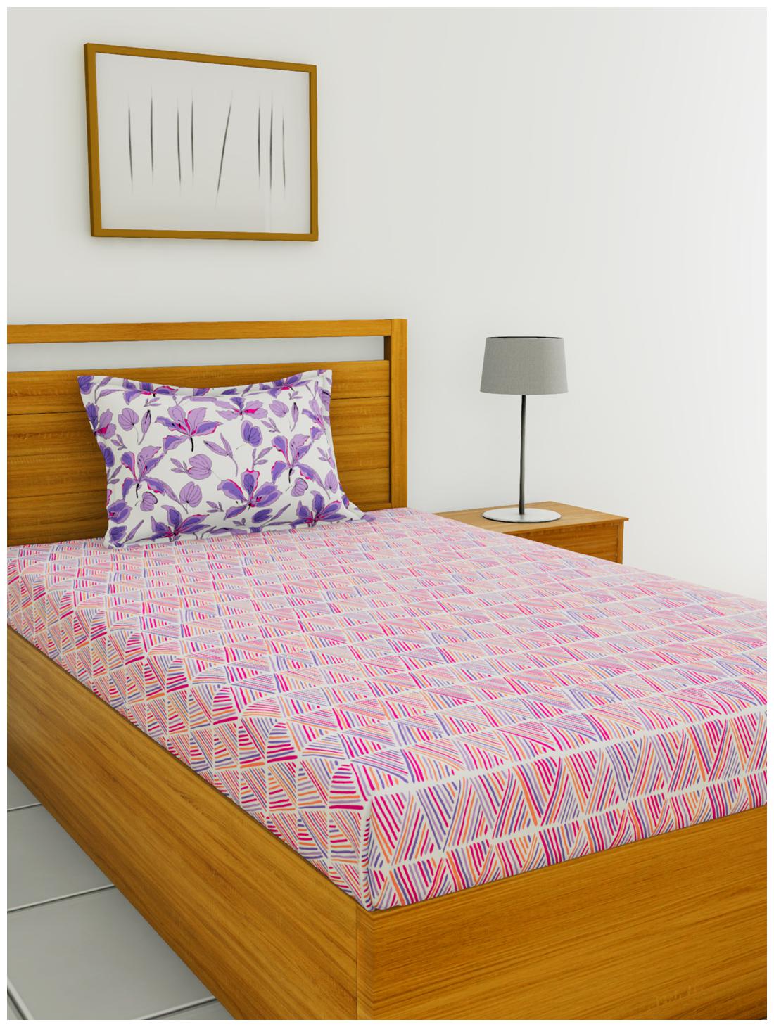 

BIANCA Cotton Geometric Single Size Bedsheet 144 TC ( 1 Bedsheet With 1 Pillow Covers Purple )