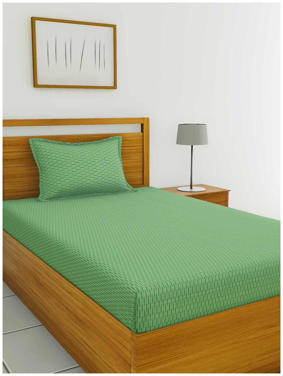 

BIANCA Cotton Abstract Single Size Bedsheet 144 TC ( 1 Bedsheet With 1 Pillow Covers Green )