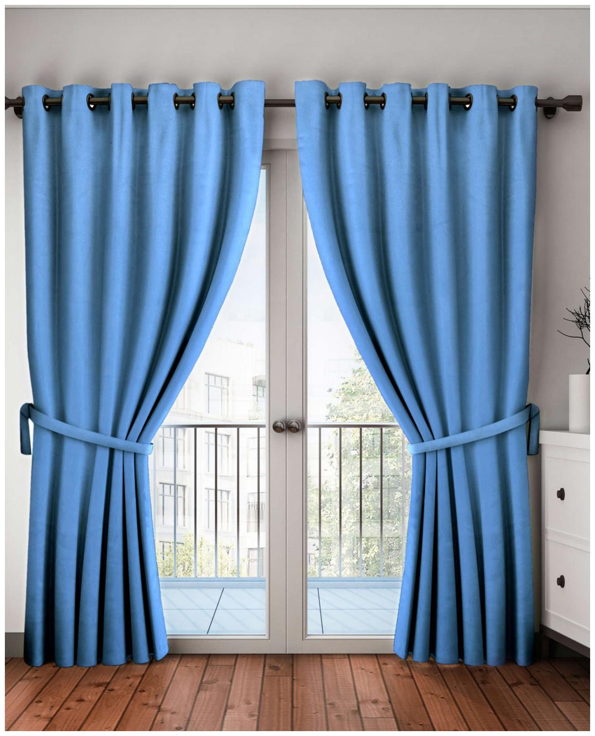 

BIANCA Polyester Door Blackout Blue Regular Curtain ( Eyelet Closure Plain )