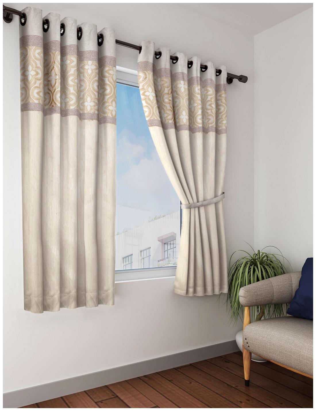 

BIANCA Polyester Window Blackout White Regular Curtain ( Eyelet Closure Abstract )