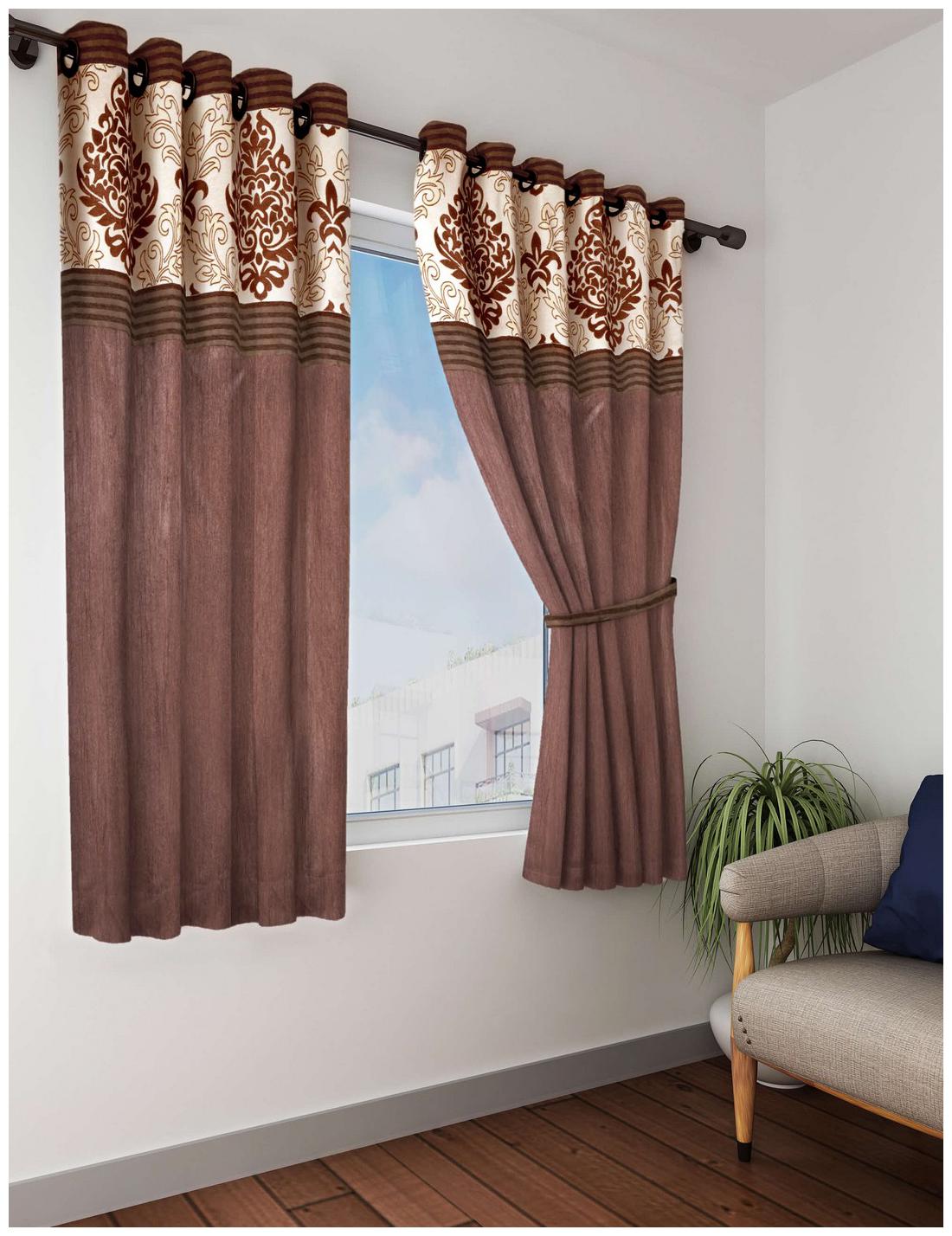 

BIANCA Polyester Window Blackout Brown Regular Curtain ( Eyelet Closure Abstract )