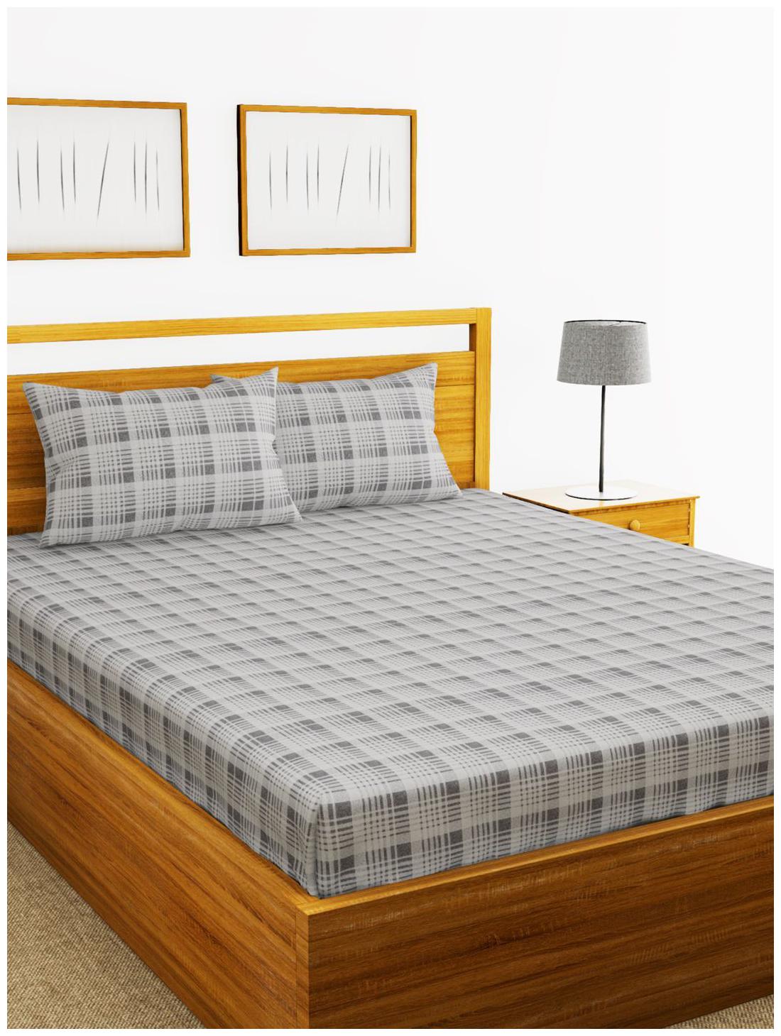 

BIANCA Cotton Checkered King Size Bedsheet 110 TC ( 1 Bedsheet With 2 Pillow Covers Grey )