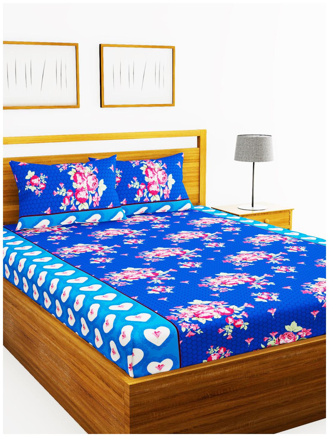 

BIANCA Microfiber Floral King Size Bedsheet 152 TC ( 1 Bedsheet With 2 Pillow Covers Blue )