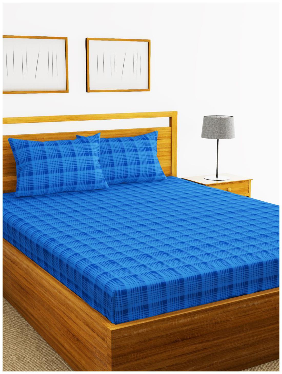

BIANCA Cotton Checkered King Size Bedsheet 110 TC ( 1 Bedsheet With 2 Pillow Covers Blue )