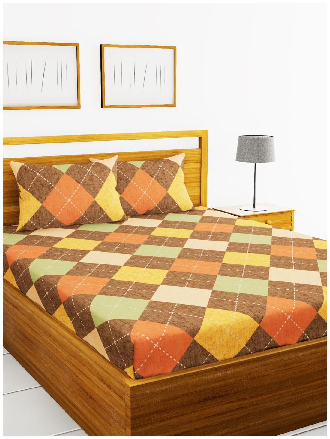 

BIANCA Microfiber Checkered King Size Bedsheet 152 TC ( 1 Bedsheet With 2 Pillow Covers Brown )