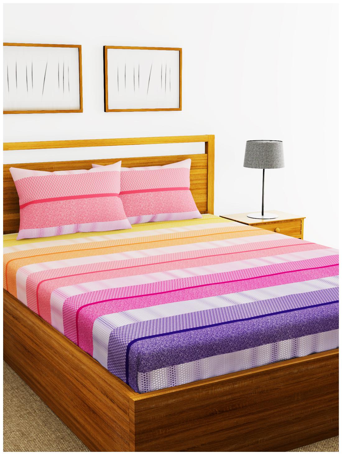 

BIANCA Cotton Striped King Size Bedsheet 180 TC ( 1 Bedsheet With 2 Pillow Covers Pink )