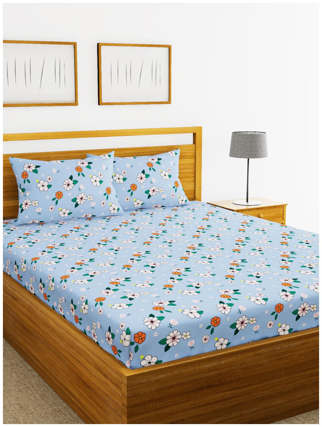 

BIANCA Microfiber Floral King Size Bedsheet 152 TC ( 1 Bedsheet With 2 Pillow Covers Blue )