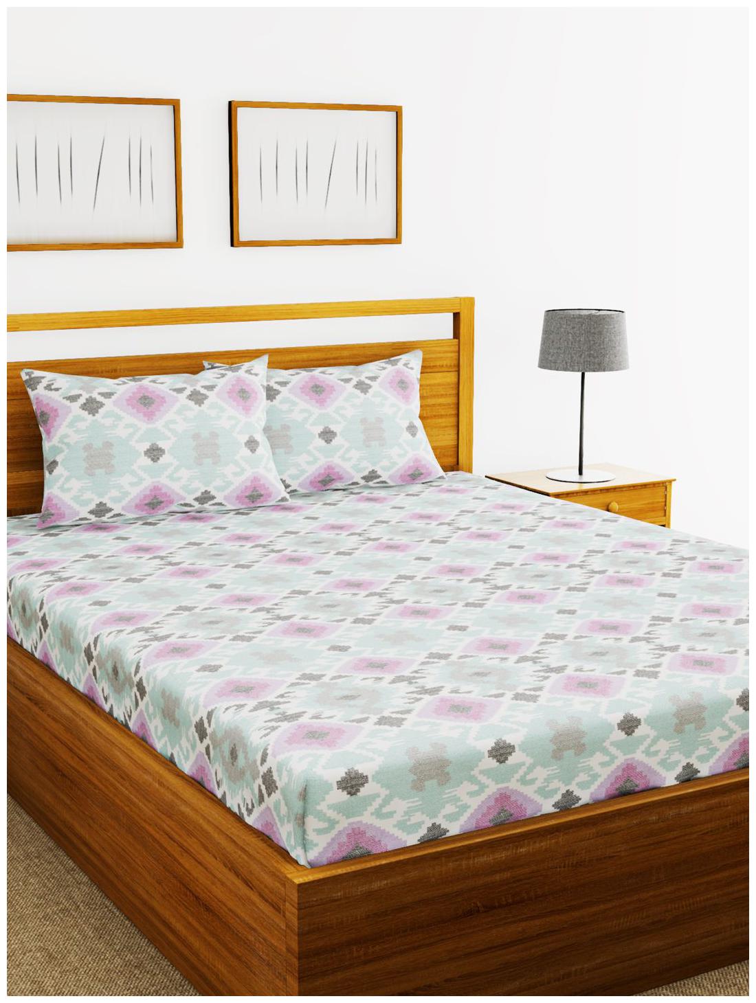 

BIANCA Cotton Abstract King Size Bedsheet 110 TC ( 1 Bedsheet With 2 Pillow Covers Blue )