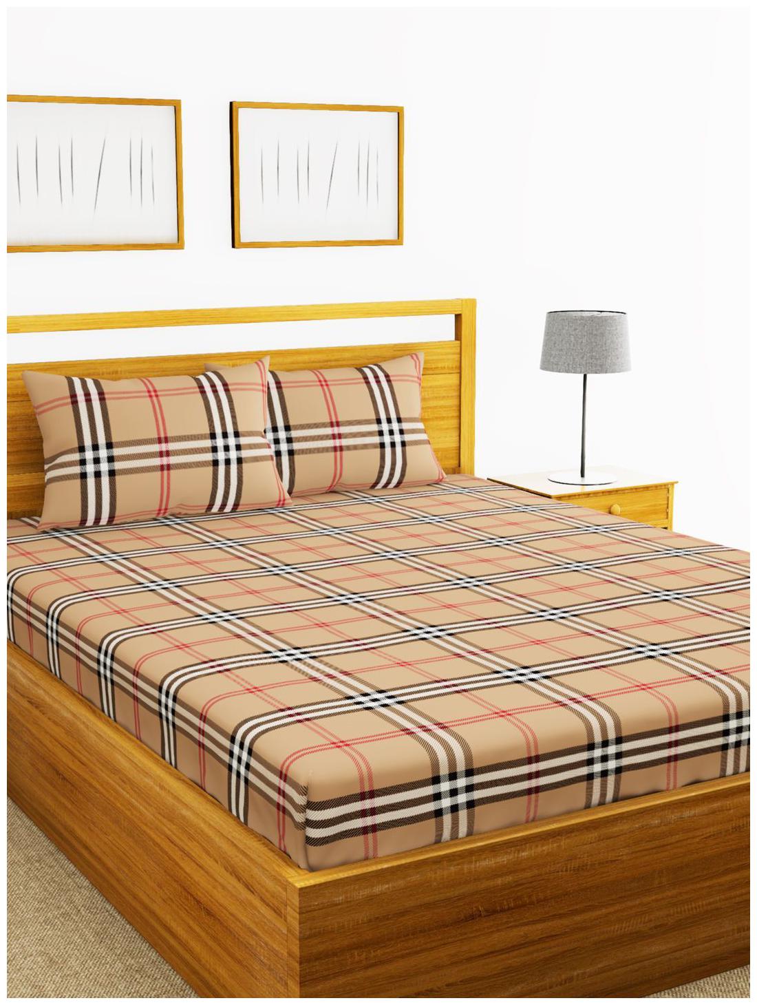 

BIANCA Cotton Checkered King Size Bedsheet 110 TC ( 1 Bedsheet With 2 Pillow Covers Brown )