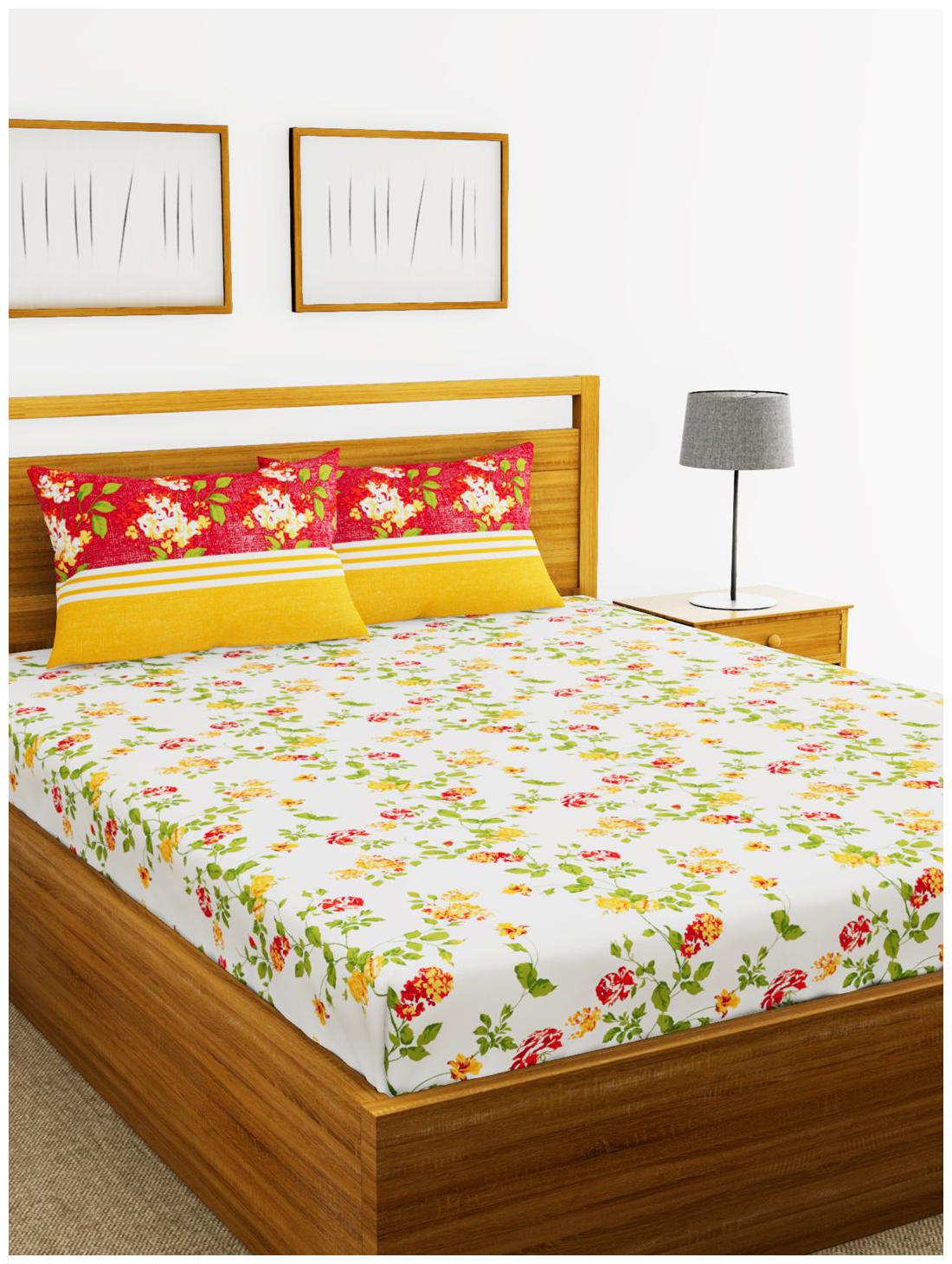 

BIANCA Cotton Abstract King Size Bedsheet 210 TC ( 1 Bedsheet With 2 Pillow Covers White )
