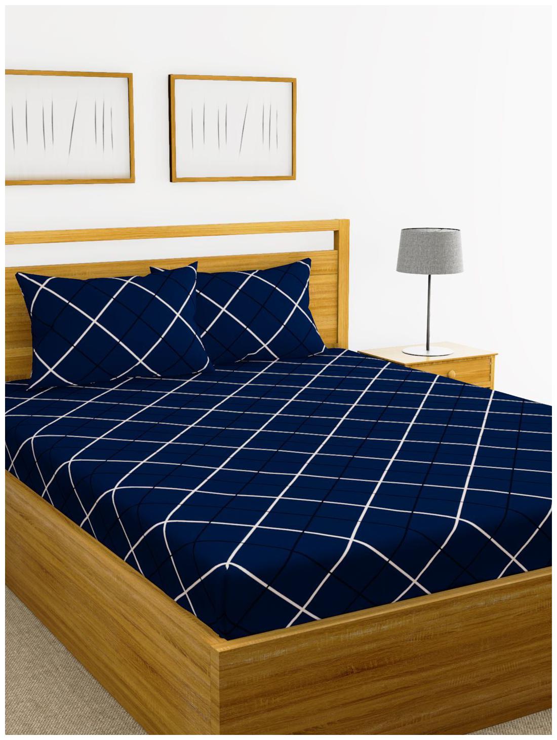 

BIANCA Microfiber Checkered King Size Bedsheet 152 TC ( 1 Bedsheet With 2 Pillow Covers Blue )