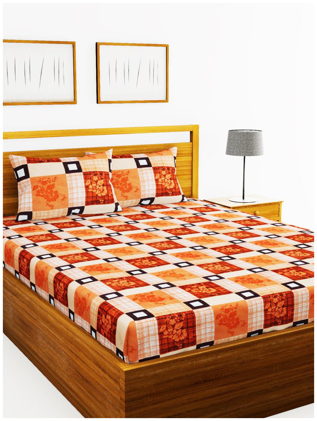 

BIANCA Microfiber Abstract King Size Bedsheet 152 TC ( 1 Bedsheet With 2 Pillow Covers Rust )