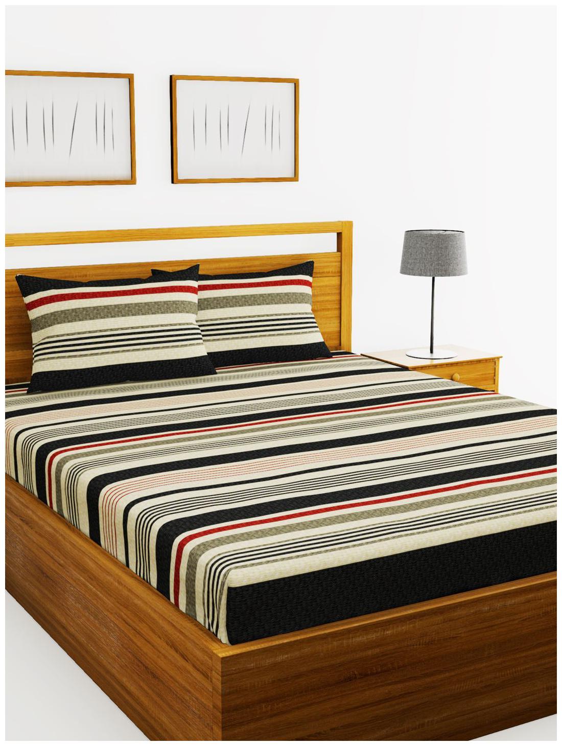 

BIANCA Cotton Striped King Size Bedsheet 110 TC ( 1 Bedsheet With 2 Pillow Covers Black )