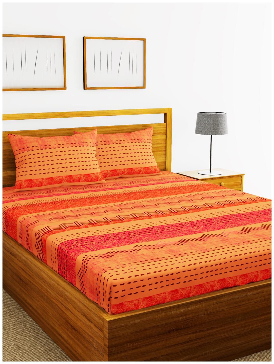 

BIANCA Cotton Abstract King Size Bedsheet 180 TC ( 1 Bedsheet With 2 Pillow Covers Orange )