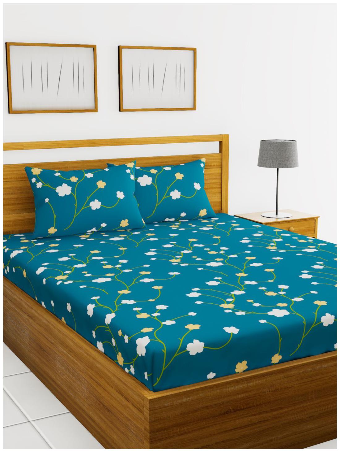 

BIANCA Microfiber Floral King Size Bedsheet 152 TC ( 1 Bedsheet With 2 Pillow Covers Blue )