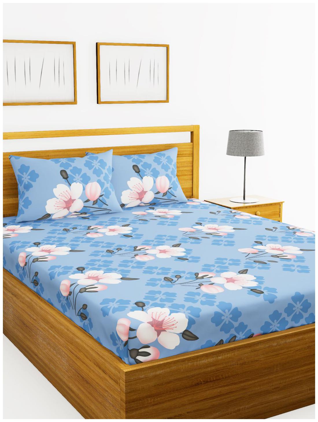 

BIANCA Microfiber Floral King Size Bedsheet 152 TC ( 1 Bedsheet With 2 Pillow Covers Blue )