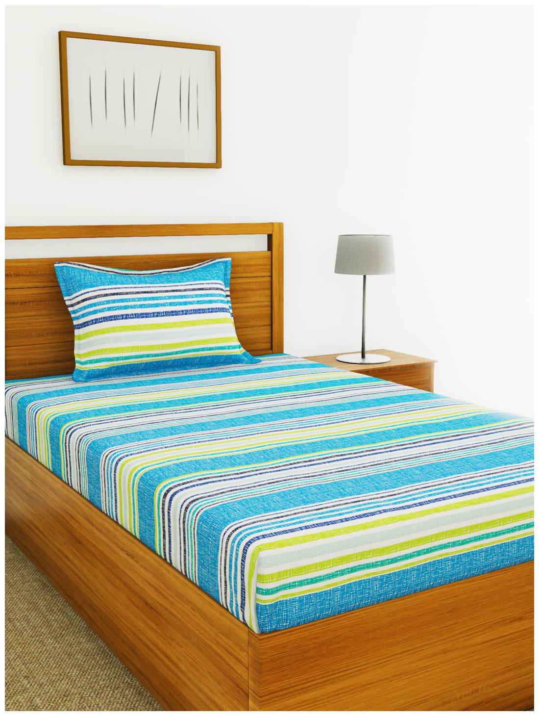 

BIANCA Cotton Striped King Size Bedsheet 110 TC ( 1 Bedsheet With 1 Pillow Covers Blue )
