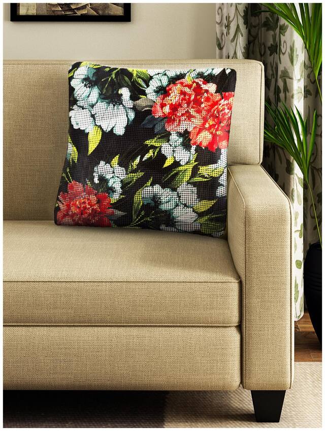 BIANCA Soft-Touch Digitally Printed Cushion Cover [Hidden Zipper On Side] -1pc 16 X16 size (ruyal) floral-pink/black