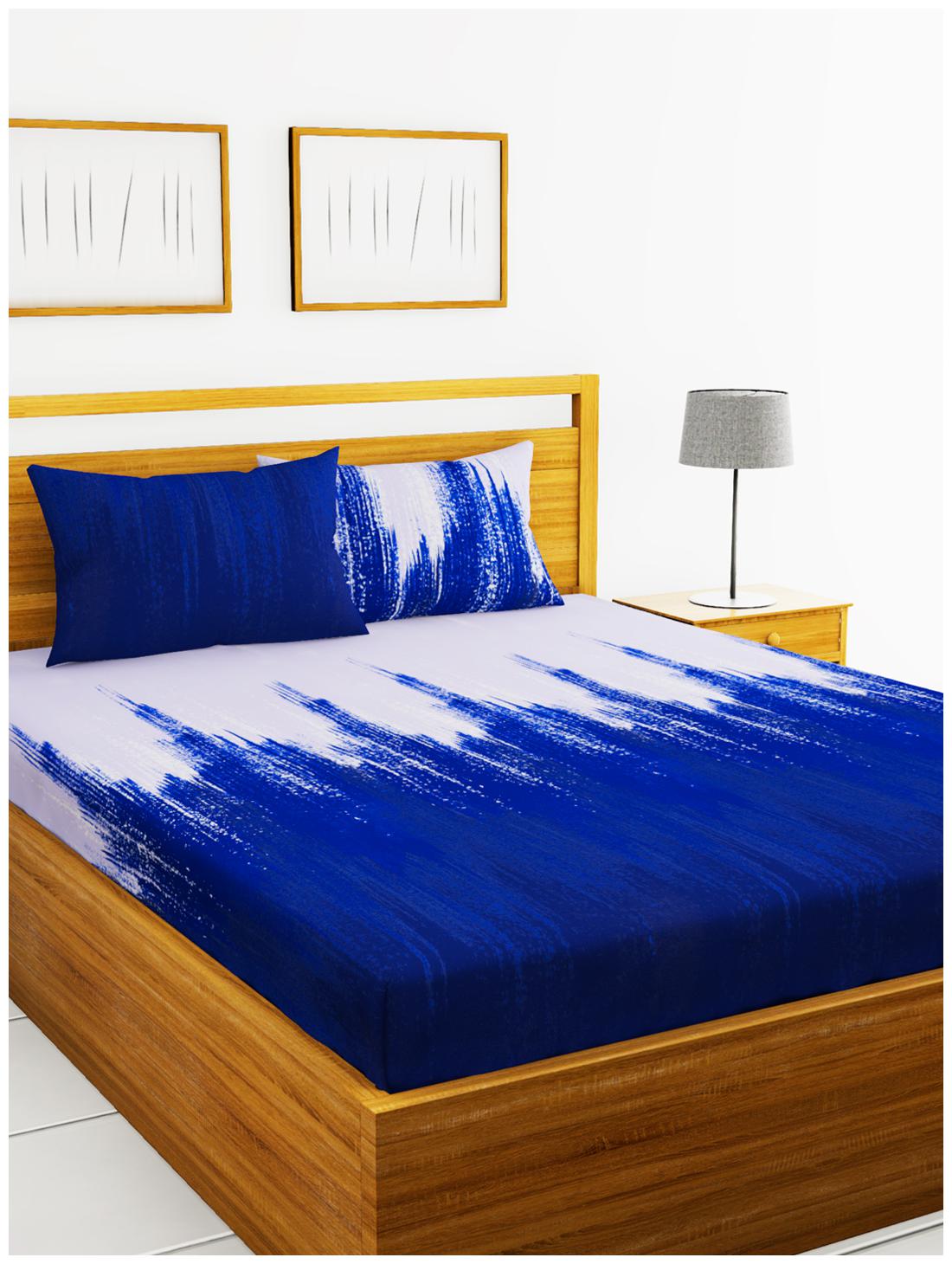 

BIANCA Cotton Printed King Size Bedsheet 180 TC ( 1 Bedsheet With 2 Pillow Covers Blue )