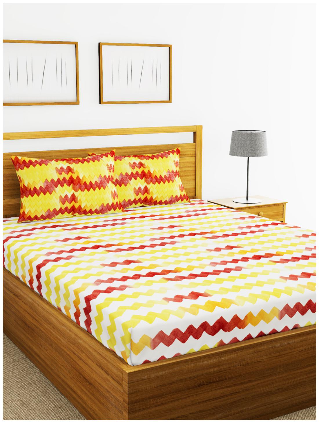 

BIANCA Cotton Abstract King Size Bedsheet 210 TC ( 1 Bedsheet With 2 Pillow Covers Orange )