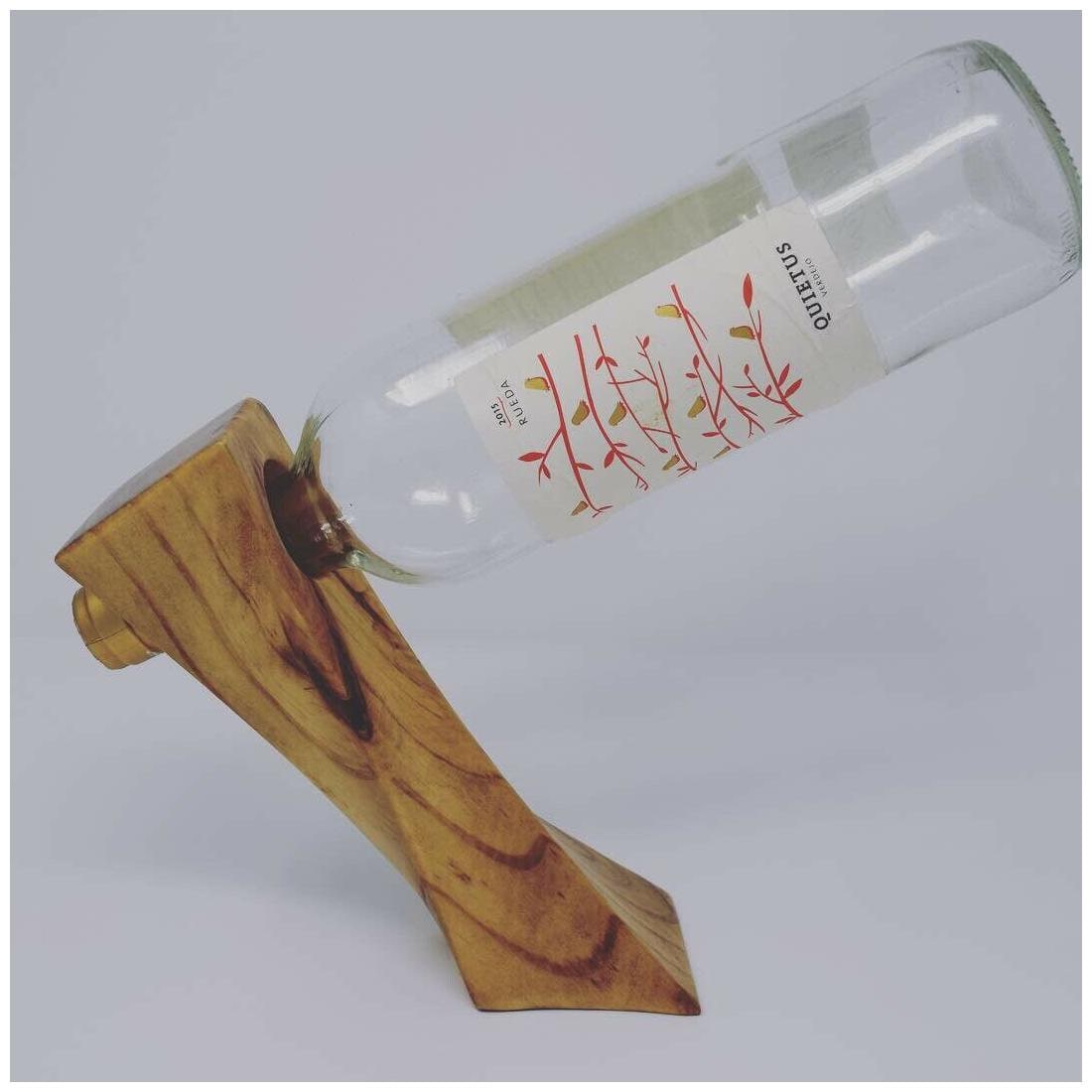 

Bilanz - Gravity Defying Floating Wine Bottle Holder with a Twist - Stained Pine