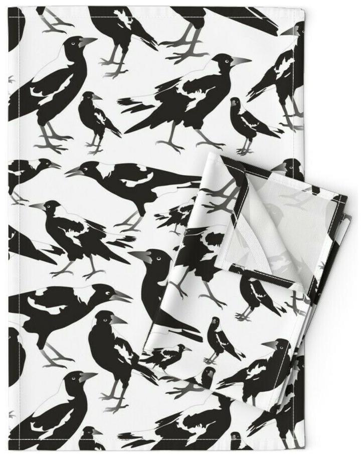 

Bird Animal Black And White Linen Cotton Tea Towels by Roostery Set of 2