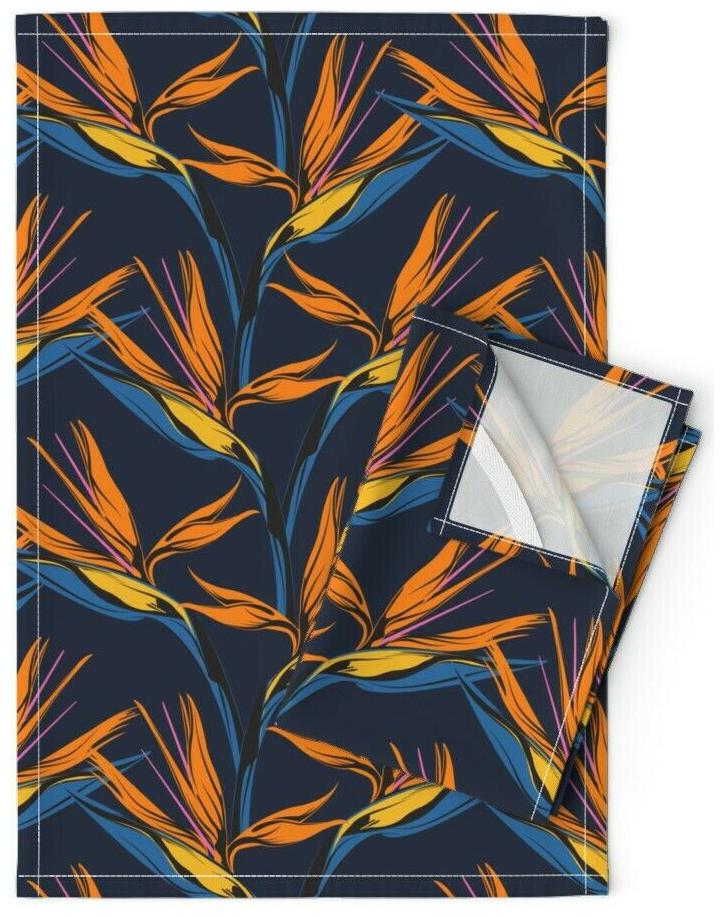 

Bird Of Paradise Tropical Floral Linen Cotton Tea Towels by Roostery Set of 2