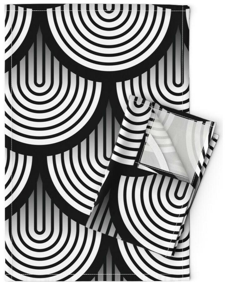 

Black And White Curved Scallops Linen Cotton Tea Towels by Roostery Set of 2