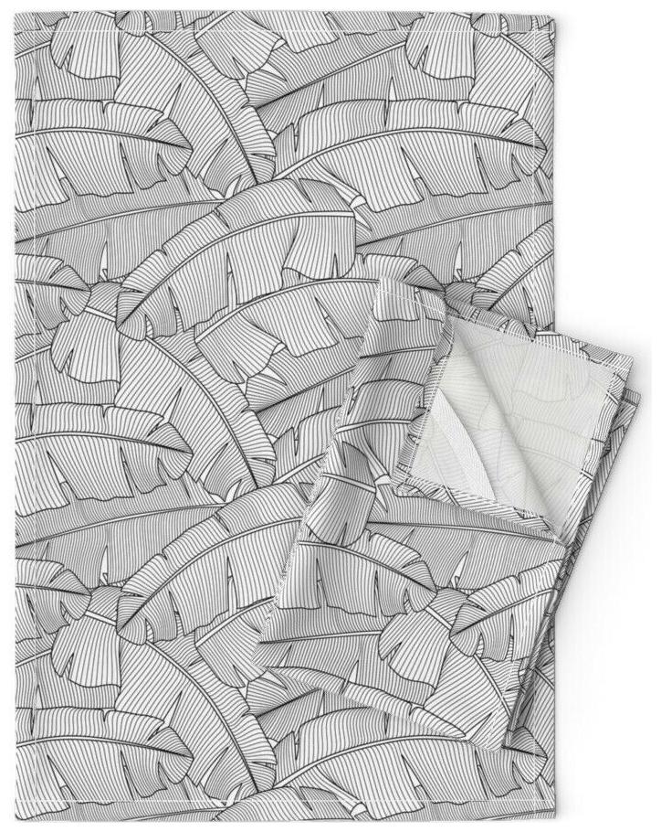 

Black And White Banana Leaf Modern Linen Cotton Tea Towels by Roostery Set of 2