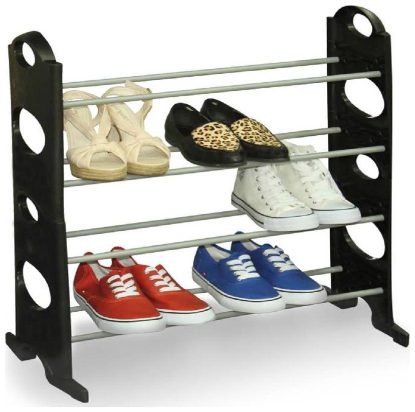 

Black Boss 12 Pairs Plastic Collapsible Shoe Stand (Black 4 Shelves)