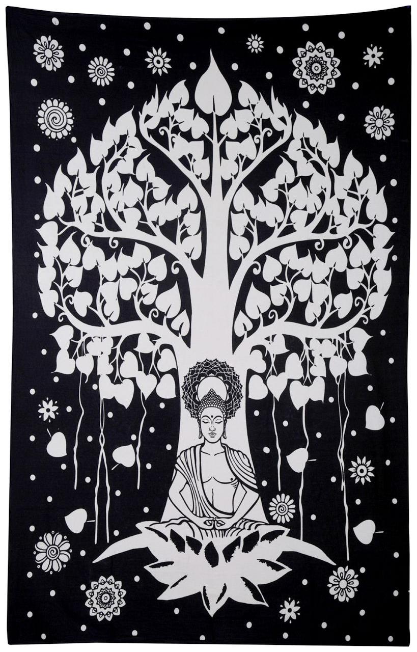 

Black Colored 213 36 cm (84 inch) x 137 16 cm (54 inch) Wall Decoration Cotton Lord Buddha Printed Home Decor Tapestry by Rajrang