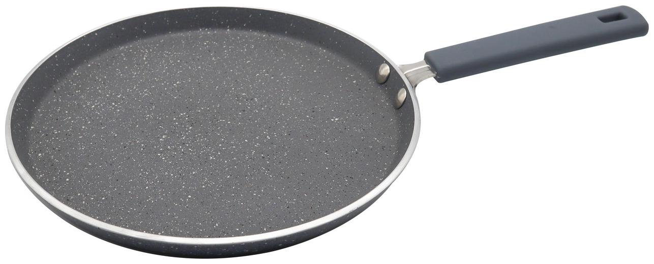 

Black Diamond 4 mm 6 Layer Non Stick Coating Induction Base Curved Tava with Screw Less Silicone Handle