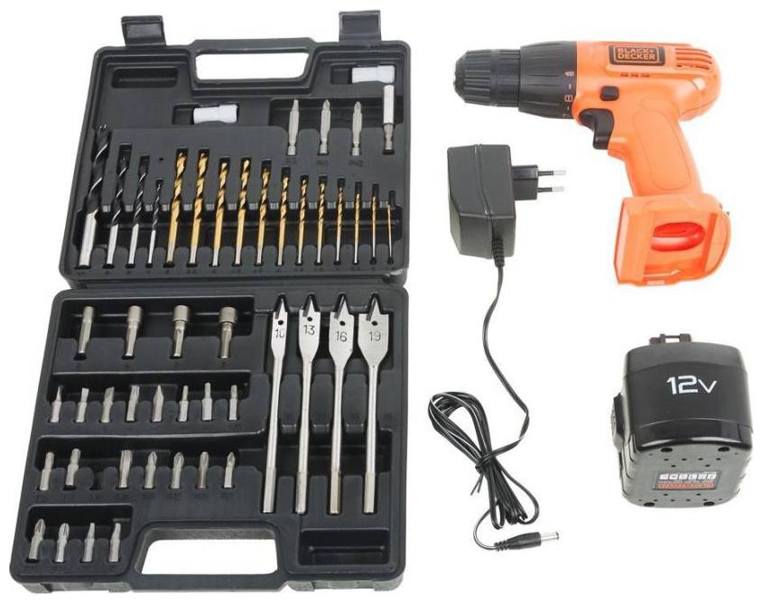 

Black Plus Decker CD121K50 12-Volt Cordless Drill Driver with Keyless Chuck and 50 Accessories Kit (10 mm Chuck Size)