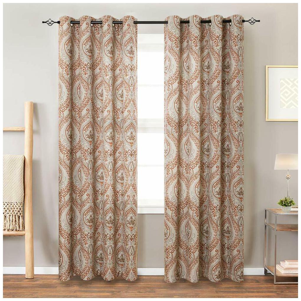 

Blackout Curtains Damask Printed Drapes Vintage Linen Blend Medallion 2 Panels