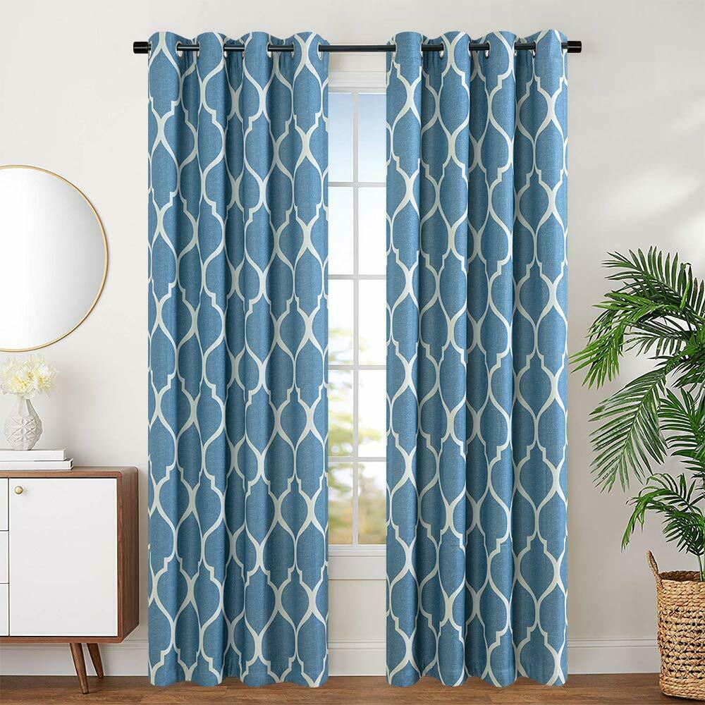 

Blackout Curtains for Bedroom Moroccan Tile Design Linen Textured 2 Panels