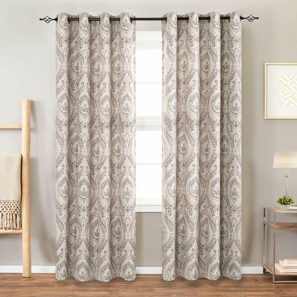 

Blackout Curtains Damask Printed Drapes Vintage Linen Blend Medallion 2 Panels