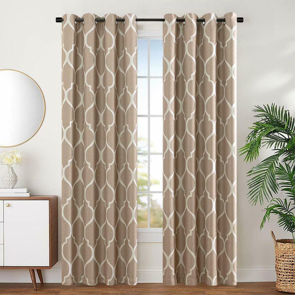 

Blackout Curtains for Bedroom Moroccan Tile Design Linen Textured 1 Panel
