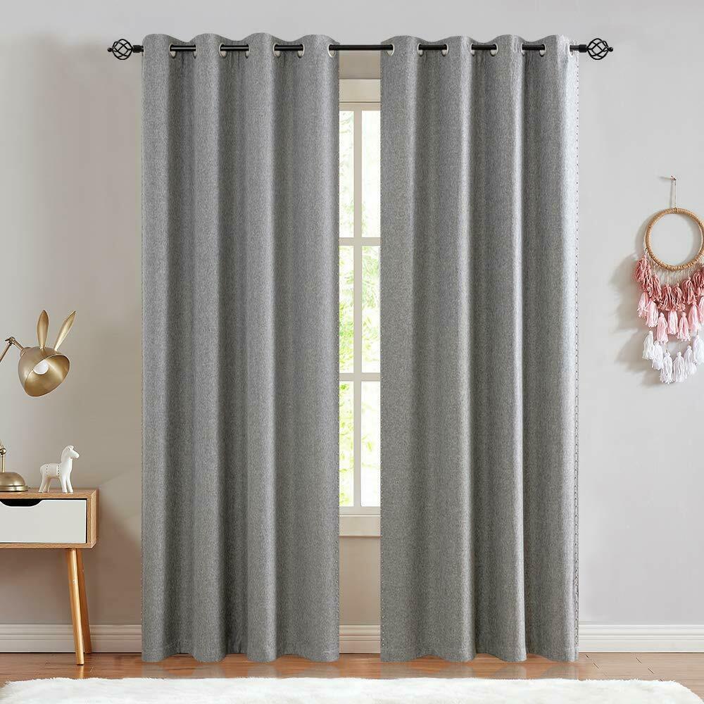 

Blackout Linen Fabric Curtains Gold Bead Bordered Moderate Curtain 1 Panel