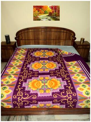 Blanket Double Bed For Winter Printed Floral Design Ac Blanket Poly Wool Fleece Blanket Set Of 1