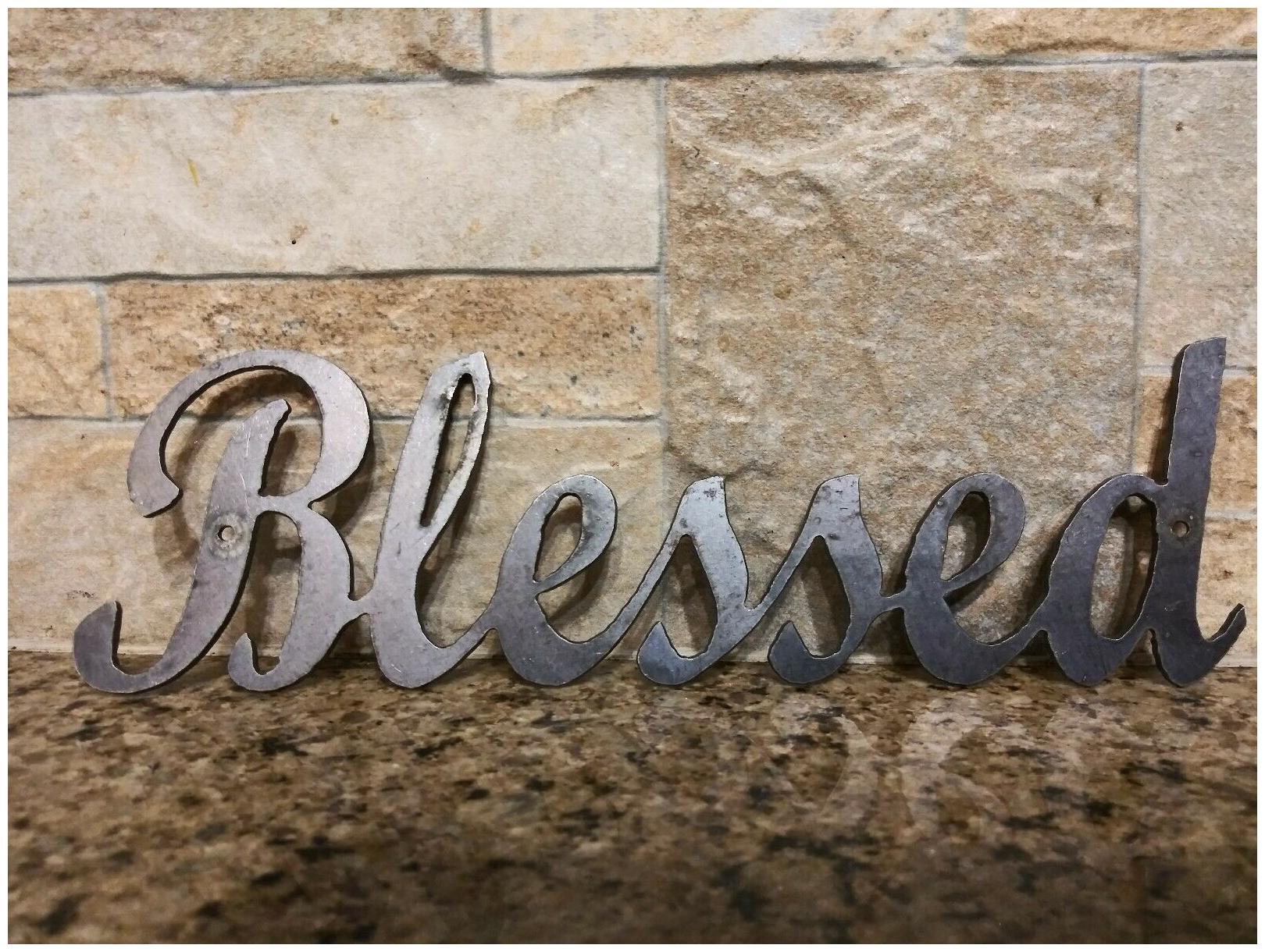 

Blessed Metal Wall Art Word Quote Sign Decor Steel rustic Christian crafts new