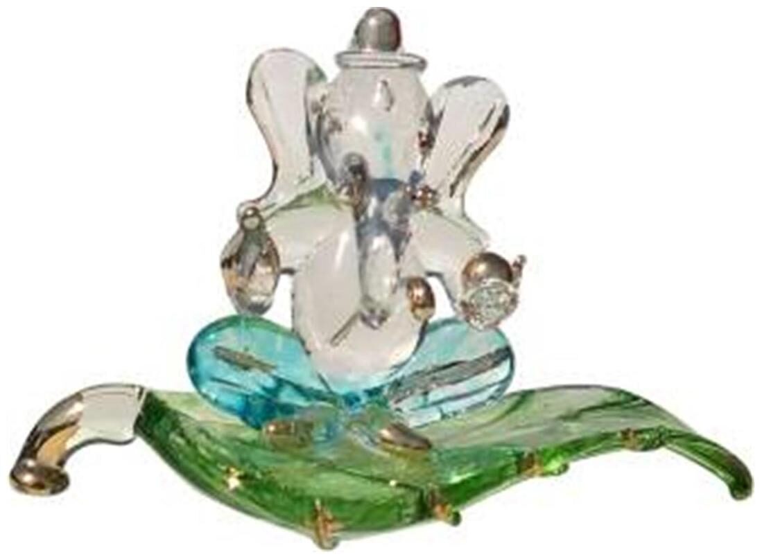 

Blessing ganesha Sitting On leaf crystal-197