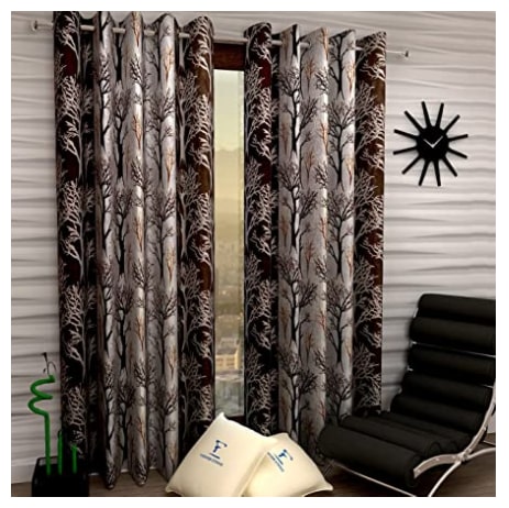 

Blissful House Polyester Long Door Semi Transparent Brown Regular Curtain ( Eyelet Closure Floral )