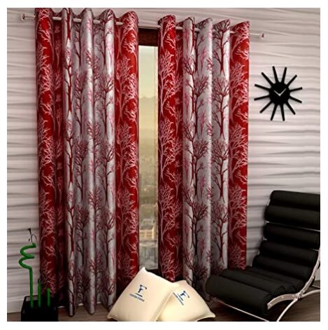 

Blissful House Polyester Door Semi Transparent Red Regular Curtain ( Eyelet Closure Floral )