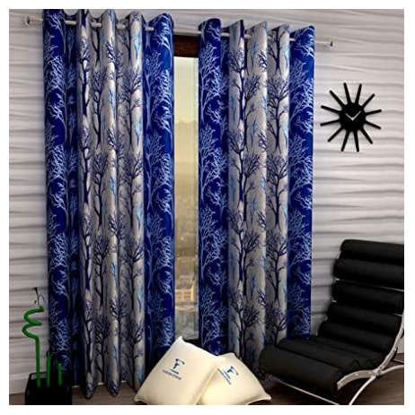 

Blissful House Polyester Door Semi Transparent Blue Regular Curtain ( Eyelet Closure Floral )