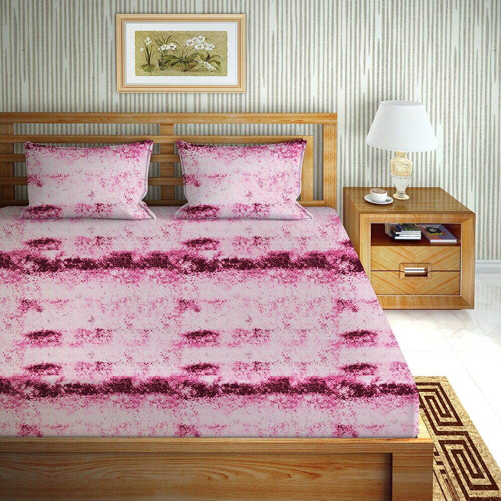 

Bella Casa Cotton Printed King Size Bedsheet 144 TC ( 1 Bedsheet With 2 Pillow Covers Pink )