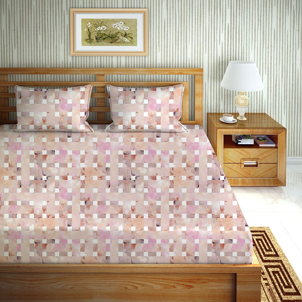

Bella Casa Cotton Printed King Size Bedsheet 144 TC ( 1 Bedsheet With 2 Pillow Covers Pink )