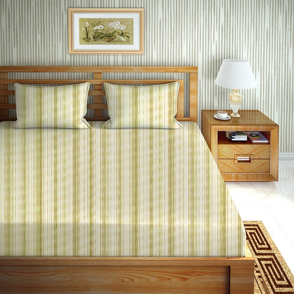 

Bella Casa Cotton Printed King Size Bedsheet 144 TC ( 1 Bedsheet With 2 Pillow Covers Beige )
