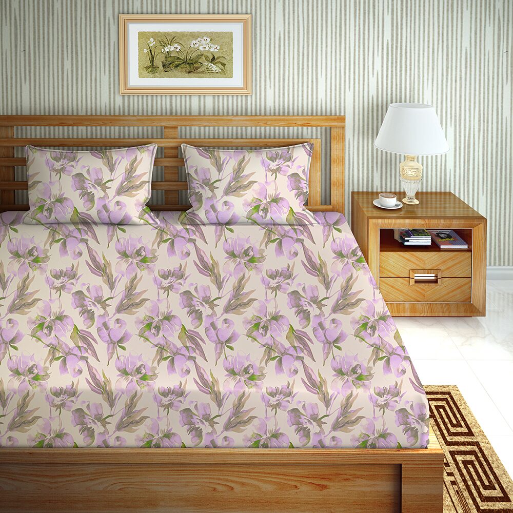 

Bella Casa Cotton Printed King Size Bedsheet 144 TC ( 1 Bedsheet With 2 Pillow Covers Pink )