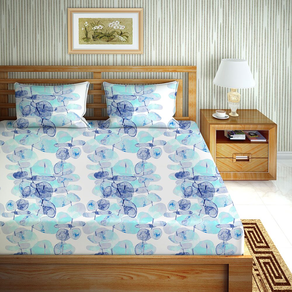 

Bella Casa Cotton Printed King Size Bedsheet 144 TC ( 1 Bedsheet With 2 Pillow Covers Blue )